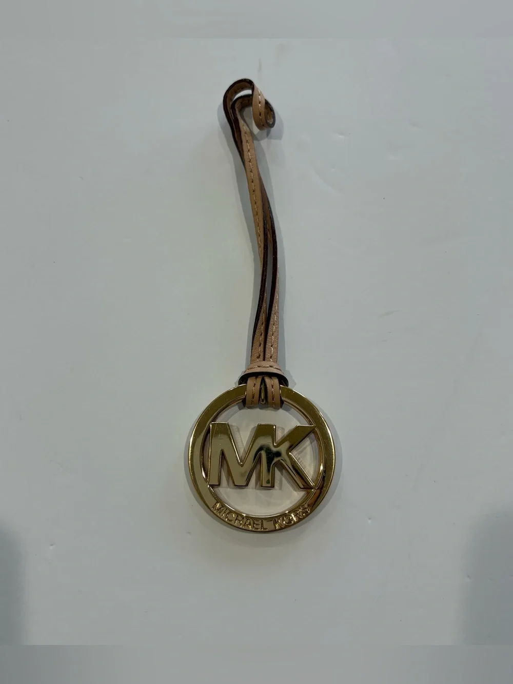 Michael Kors Gold MK Circle Leather Tag with Tan Strap